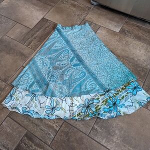 100% Silk Boho Cottagecore Floral Paisley Multi Print Wrap Maxi Skirt  O/S